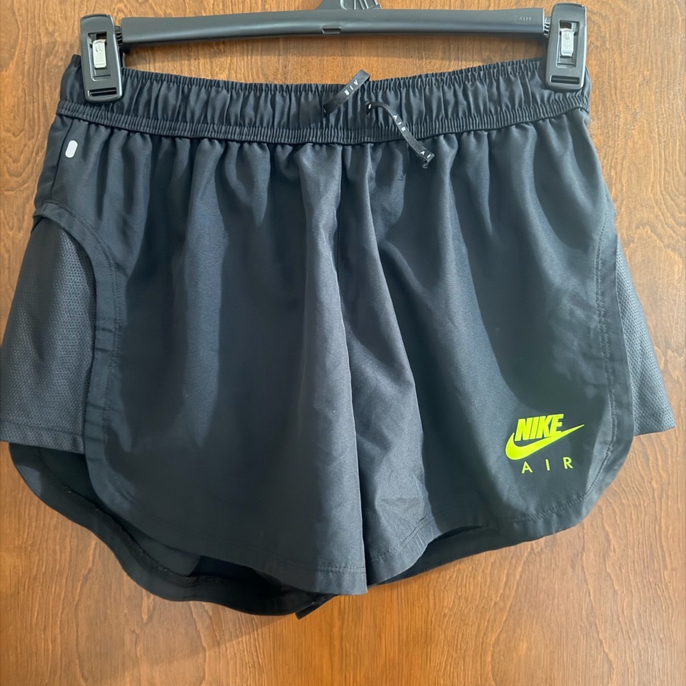 Nike Black Athletic Shorts with Neon Yellow Logo
